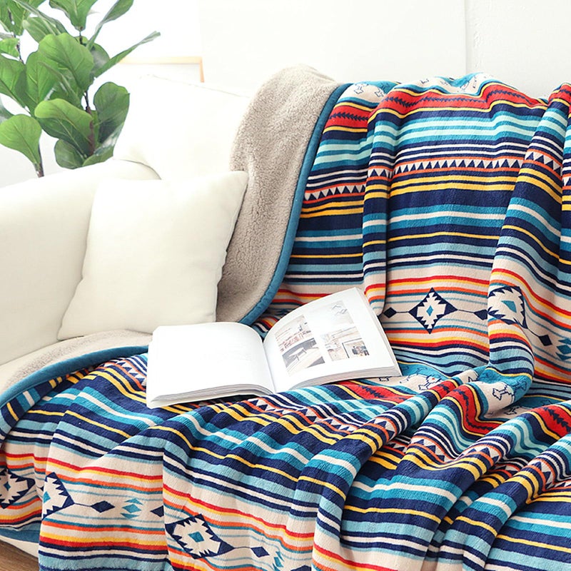 UKELER Bohemian Sherpa Throw 80'' x 60''- Soft Plush Flannel Boho Throw Blankets for Bed/Couch/Sofa/Office/Camping - Image 5